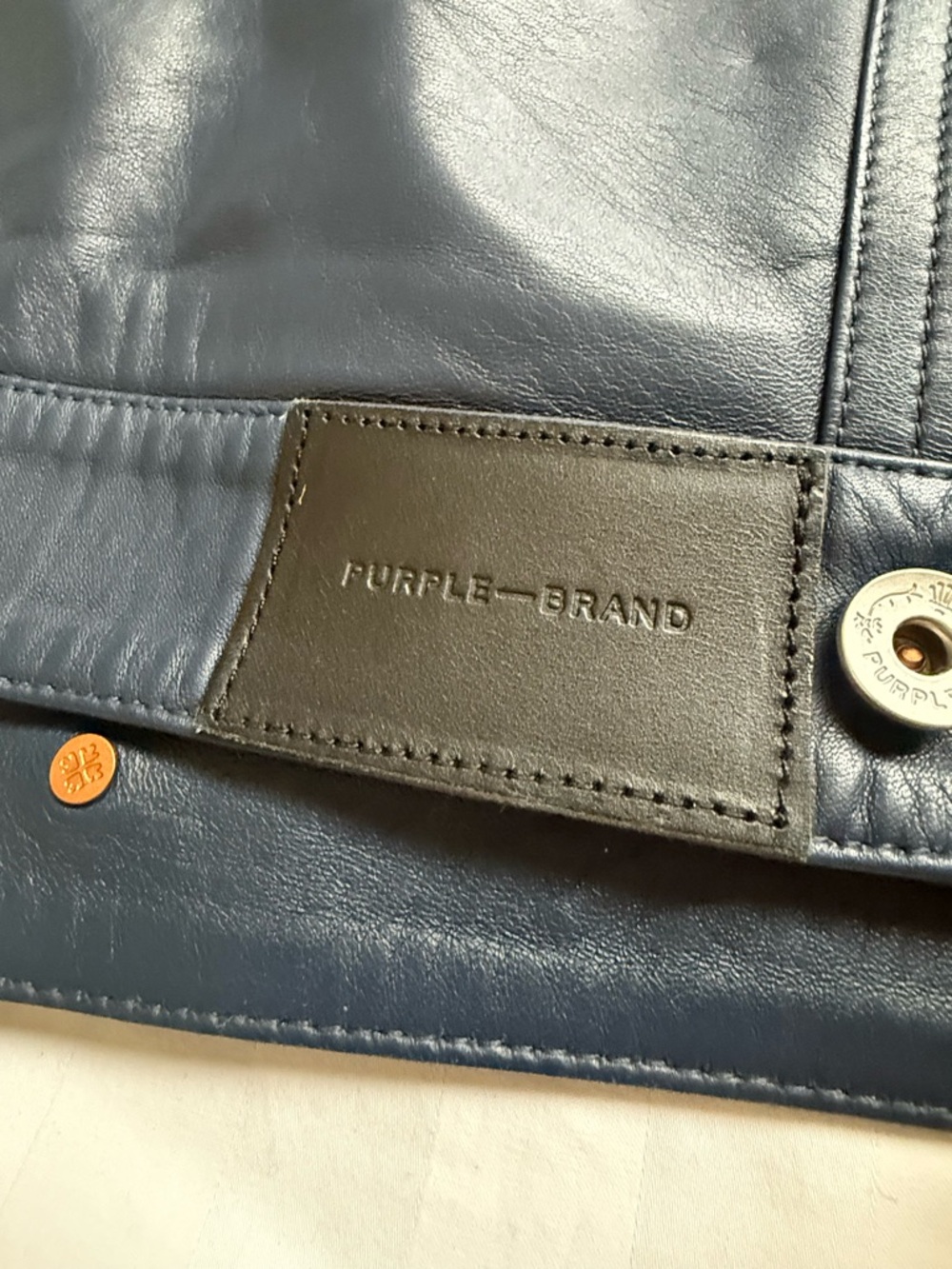 Purple Brand Luxury Navy Trucker/Bomber Jacket 100% Lamb Leather Men’s Sz S - Picture 5 of 11